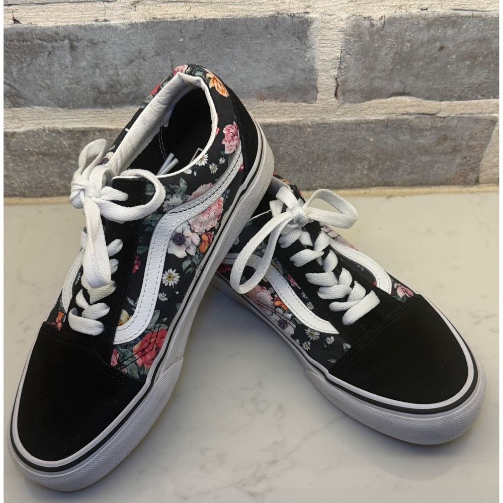Vans Old Skool Floral Sz 7 Black Multi Color Low Top Skate Shoes Sneakers Womens
